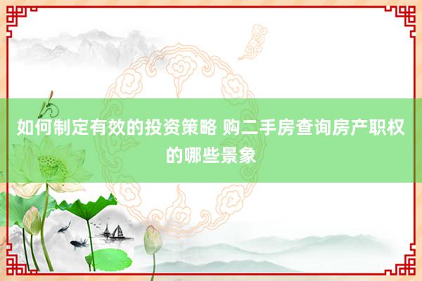 如何制定有效的投资策略 购二手房查询房产职权的哪些景象