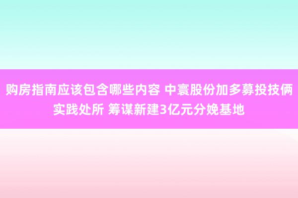 购房指南应该包含哪些内容 中寰股份加多募投技俩实践处所 筹谋新建3亿元分娩基地