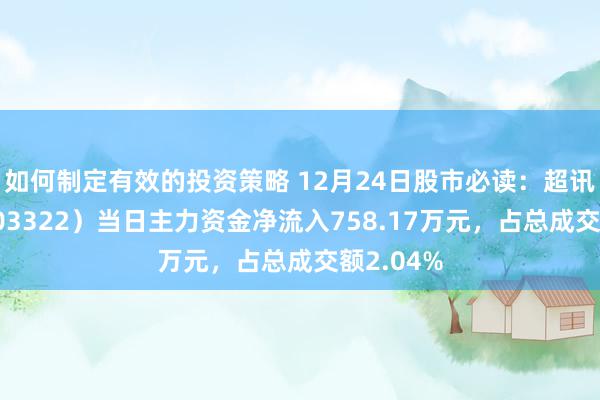 如何制定有效的投资策略 12月24日股市必读：超讯通讯（603322）当日主力资金净流入758.17万元，占总成交额2.04%