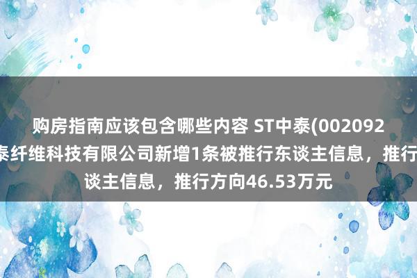 购房指南应该包含哪些内容 ST中泰(002092)控股的新疆兴泰纤维科技有限公司新增1条被推行东谈主信息，推行方向46.53万元