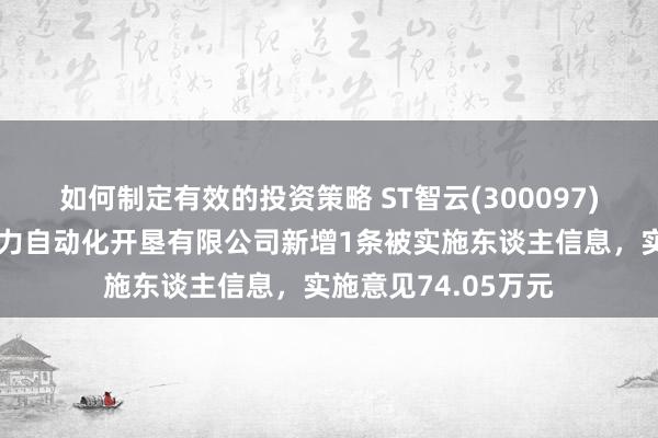 如何制定有效的投资策略 ST智云(300097)控股的深圳市鑫三力自动化开垦有限公司新增1条被实施东谈主信息，实施意见74.05万元