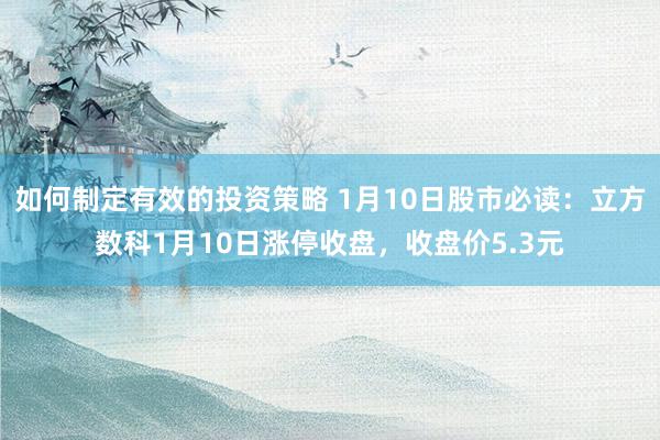 如何制定有效的投资策略 1月10日股市必读：立方数科1月10日涨停收盘，收盘价5.3元