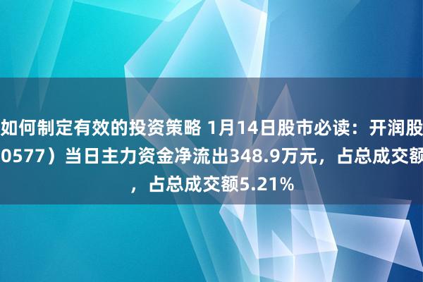 如何制定有效的投资策略 1月14日股市必读：开润股份（300577）当日主力资金净流出348.9万元，占总成交额5.21%