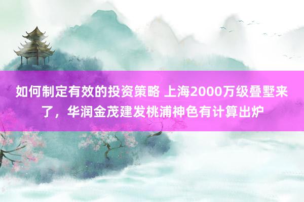 如何制定有效的投资策略 上海2000万级叠墅来了，华润金茂建发桃浦神色有计算出炉