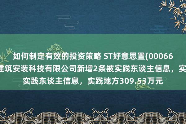 如何制定有效的投资策略 ST好意思置(000667)控股的好意思好建筑安装科技有限公司新增2条被实践东谈主信息，实践地方309.53万元