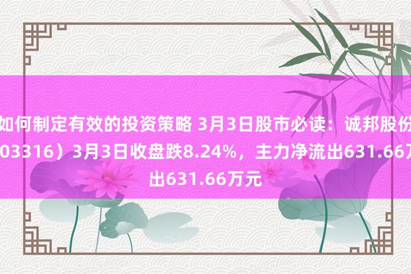 如何制定有效的投资策略 3月3日股市必读：诚邦股份（603316）3月3日收盘跌8.24%，主力净流出631.66万元