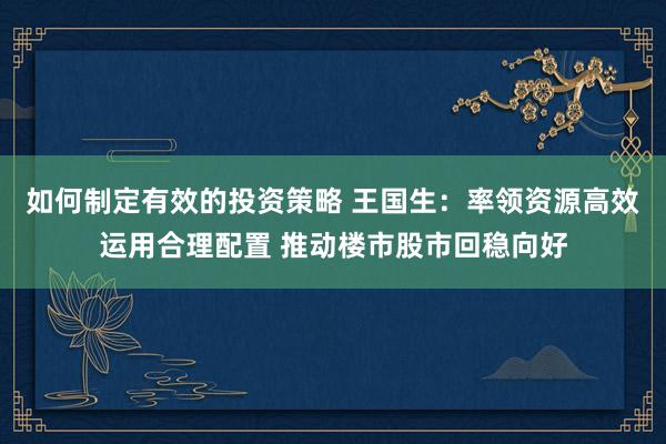 如何制定有效的投资策略 王国生：率领资源高效运用合理配置 推动楼市股市回稳向好