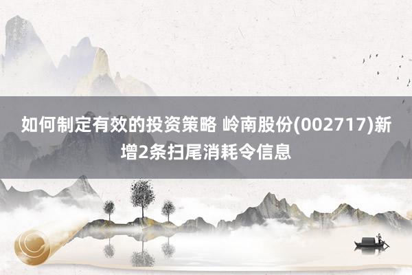 如何制定有效的投资策略 岭南股份(002717)新增2条扫尾消耗令信息