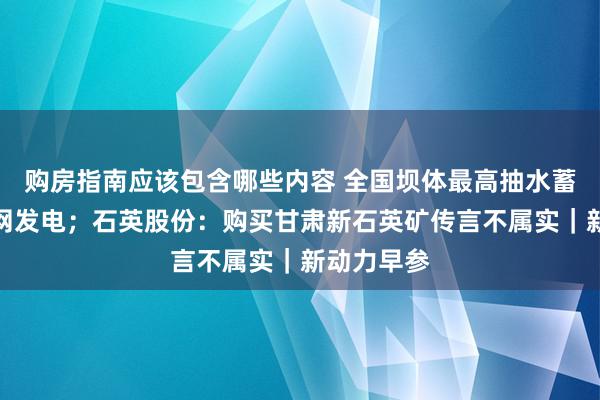 购房指南应该包含哪些内容 全国坝体最高抽水蓄能电站并网发电；石英股份：购买甘肃新石英矿传言不属实｜新动力早参