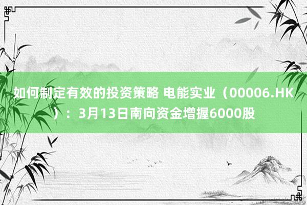 如何制定有效的投资策略 电能实业（00006.HK）：3月13日南向资金增握6000股