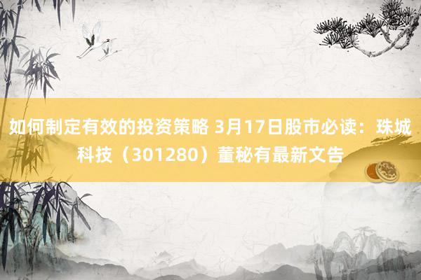 如何制定有效的投资策略 3月17日股市必读：珠城科技（301280）董秘有最新文告