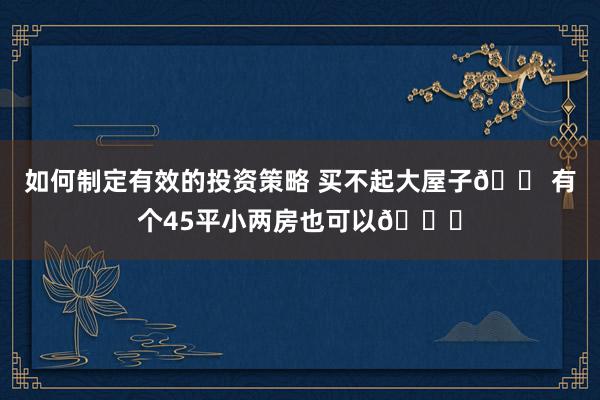 如何制定有效的投资策略 买不起大屋子🏠有个45平小两房也可以😍