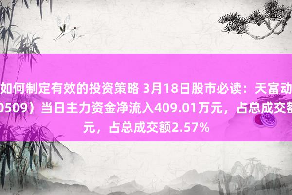 如何制定有效的投资策略 3月18日股市必读：天富动力（600509）当日主力资金净流入409.01万元，占总成交额2.57%